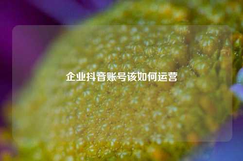 企业抖音账号该如何运营